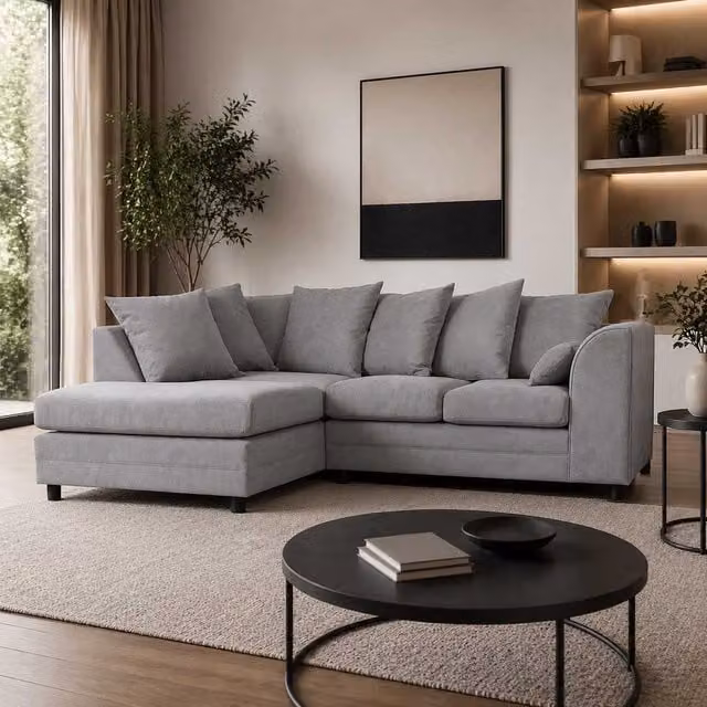 Furnishings For Less UK Casper Chenille 3 to 4 Seater L Shaped Corner Sofa, Left Hand Facing, Grey – 1