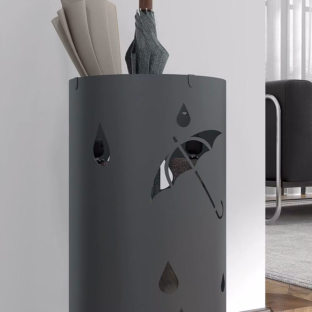 STILVORA Grey Metal Umbrella Stand for 6 Umbrellas with Removable Tray – 7