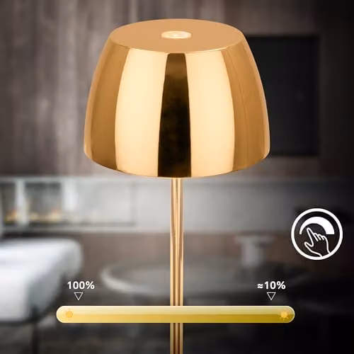 Briloner Mini LED Wireless Table Lamp with Touch Dimming, Rechargeable Battery and Interchangeable Light Source, Shiny Gold, D/H: 8 x 20 cm – 6
