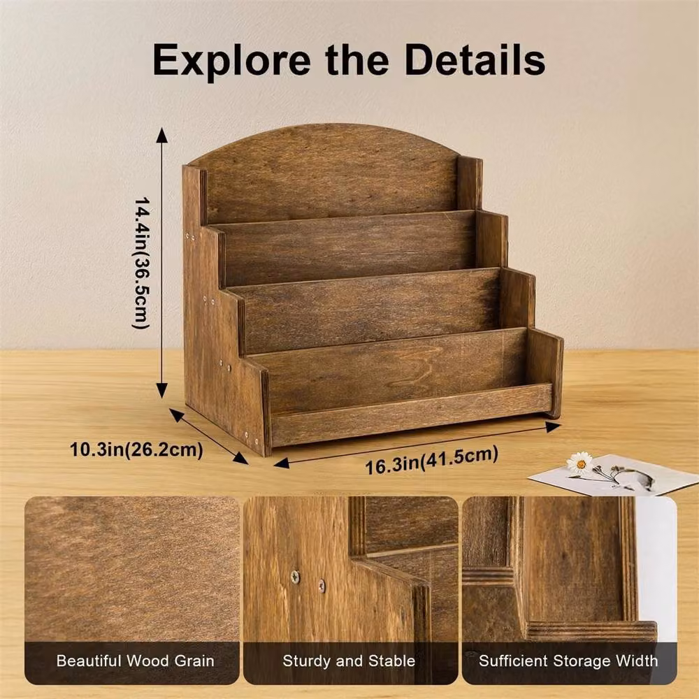 SPETLEK 4-Tier Rustic Brown Wooden Greeting Card Display Stand for Tabletop Use – 2
