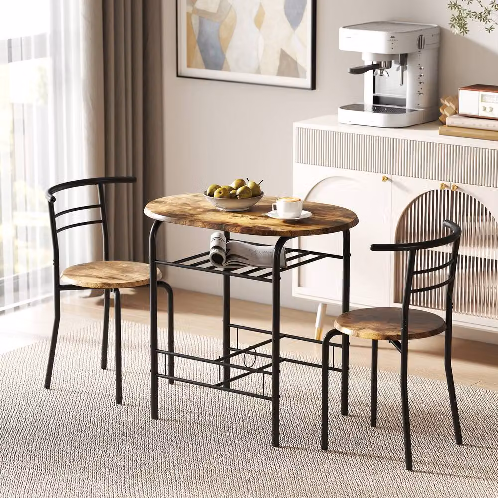 STILVORA Round Dining Set with Table and 3 Chairs in Rustic Brown – 2