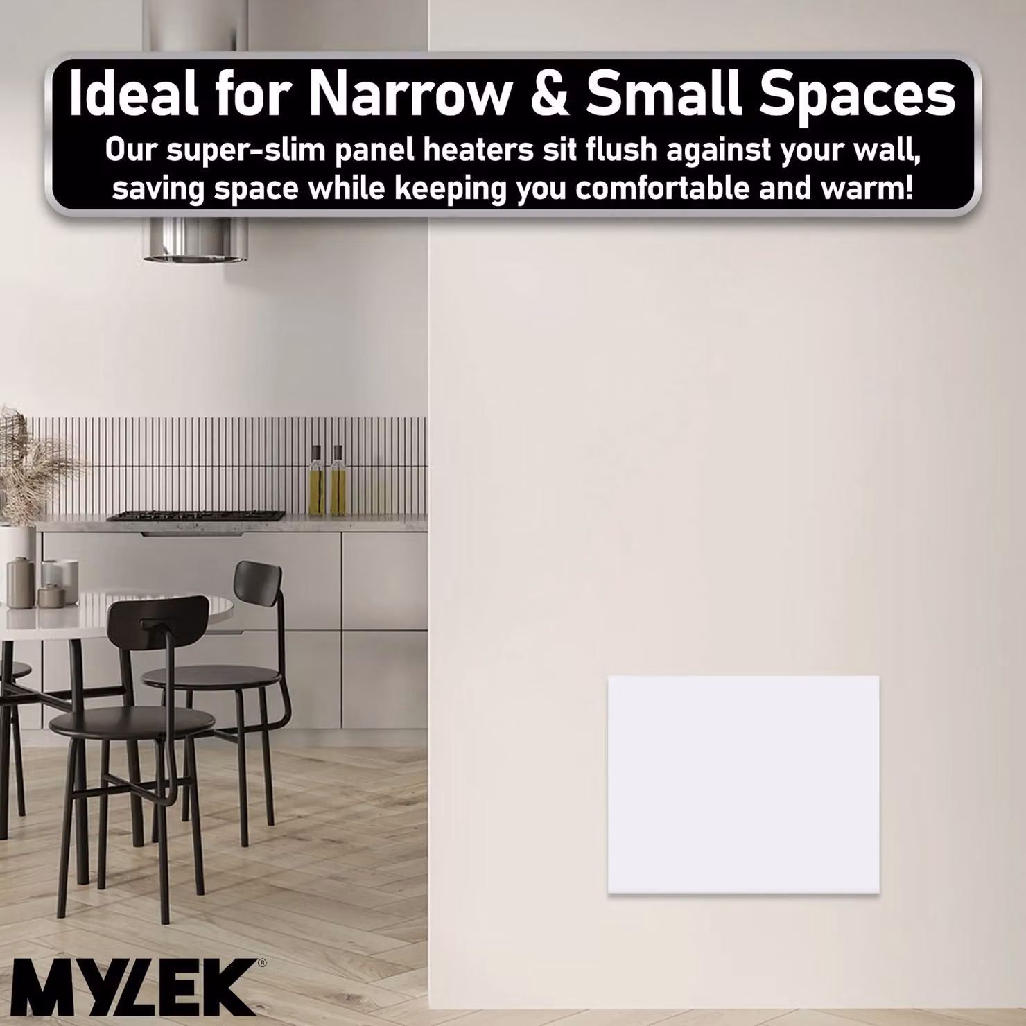MYLEK 1kW Slimline Electric Panel Convector Heater with WiFi App Control, White, Wall Mounted – 3