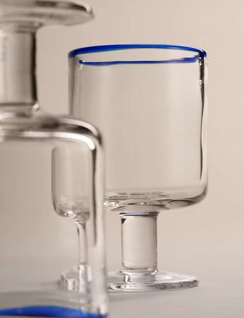M&S Set of 2 Blue Contrast Rim Transparent Wine Glasses