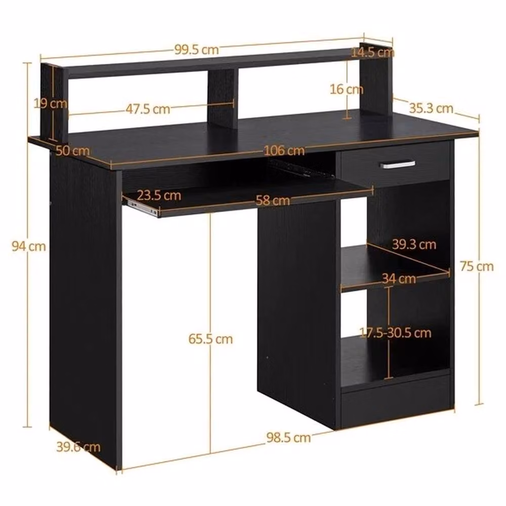 EONLION Black Modern Wood Computer Desk for Home Office, Width: 100 cm – 2