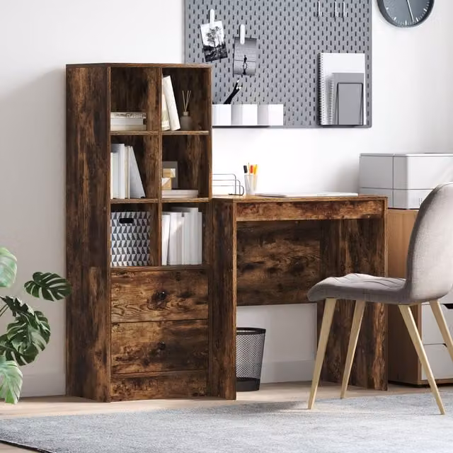 Berkfield Modern Writing Desk with Storage in Smoked Oak Brown Engineered Wood