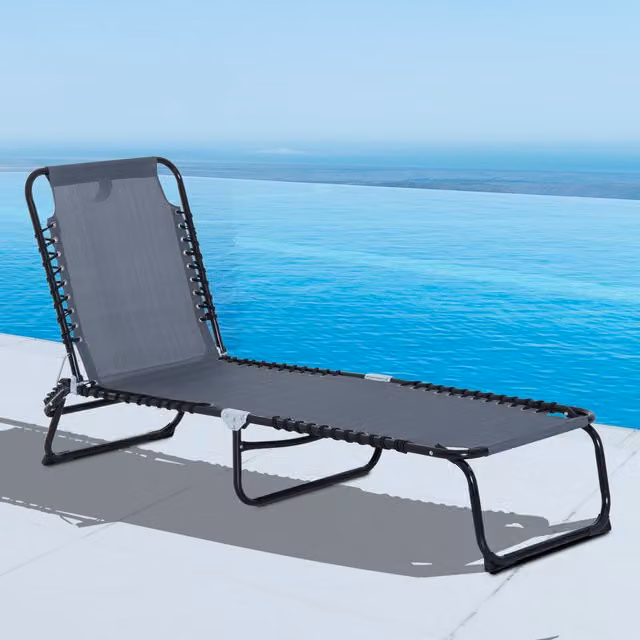 Outsunny Modern Reclining Sun Lounger in Grey with Textilene Fabric and Metal Frame