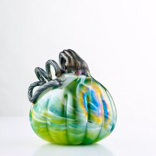 Sienna Glass Green Harvest Pumpkin Modern Glass Tabletop Ornament for Autumn and Halloween Decor – 1