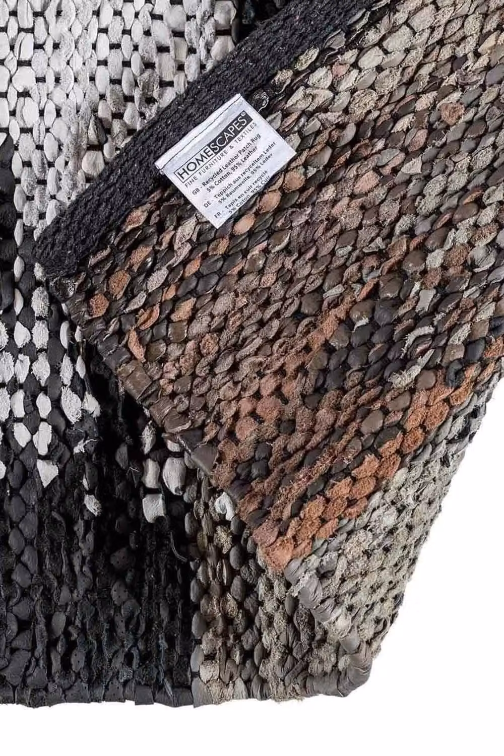 Homescapes Handwoven Patchwork Real Leather Hall Runner in Black, Grey and Brown, W/D/H: 66 x 200 cm – 4