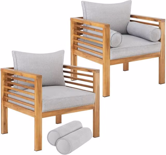 tectake Boka 2 Seater Garden Chair in Brown Lacquered Acacia Wood – 1