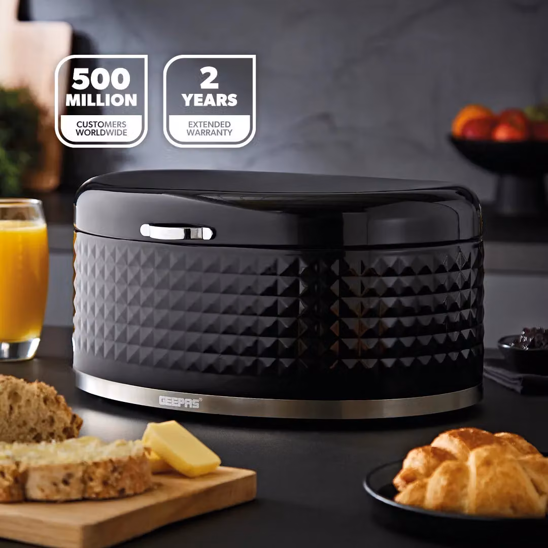 Geepas Argyle 9L Bread Bin Carbon Steel Container with Flip-Open Lid in Black – 2