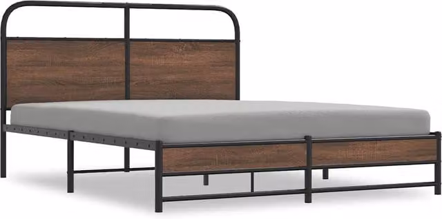 Berkfield Home Metal Bed Frame in Brown Oak, W/D/H: 160 x 200 cm