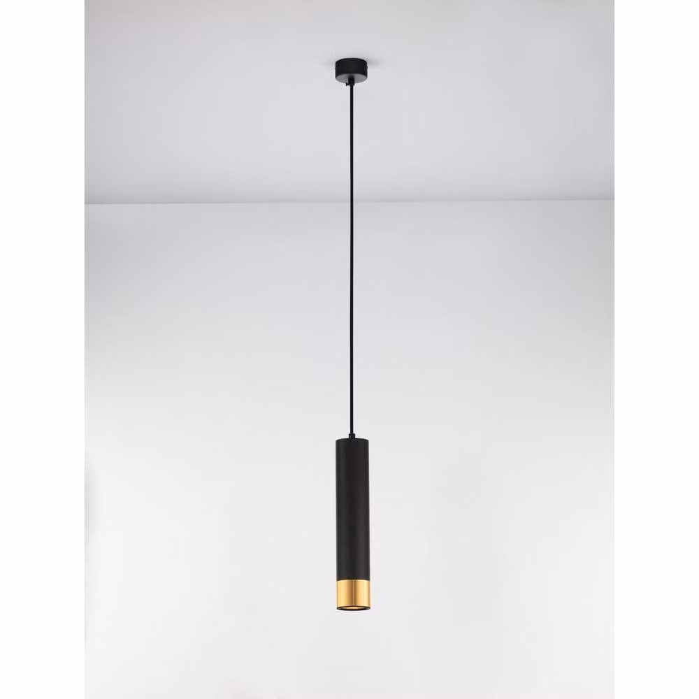 Nova Luce Picto Tall Slim Cylinder Pendant Ceiling Light in Black and Gold/Brass with GU10 Socket – 2