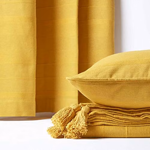 Homescapes Rajput Ribbed Cotton Throw in Yellow or Orange, W/D/H: 150 x 200 cm – 3