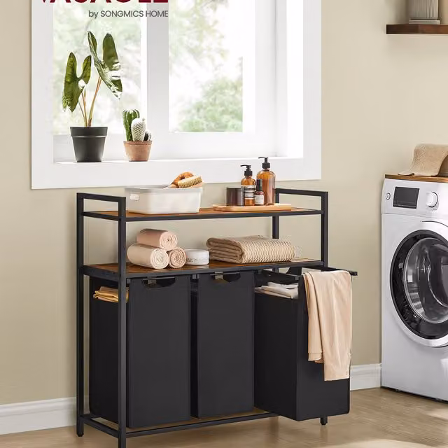 VASAGLE Laundry Basket with Removable Liners and Storage, Black