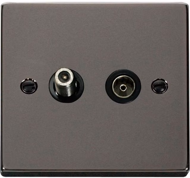SE HOME Black Flush Plate 1 Gang Satellite and Isolated Coaxial Socket