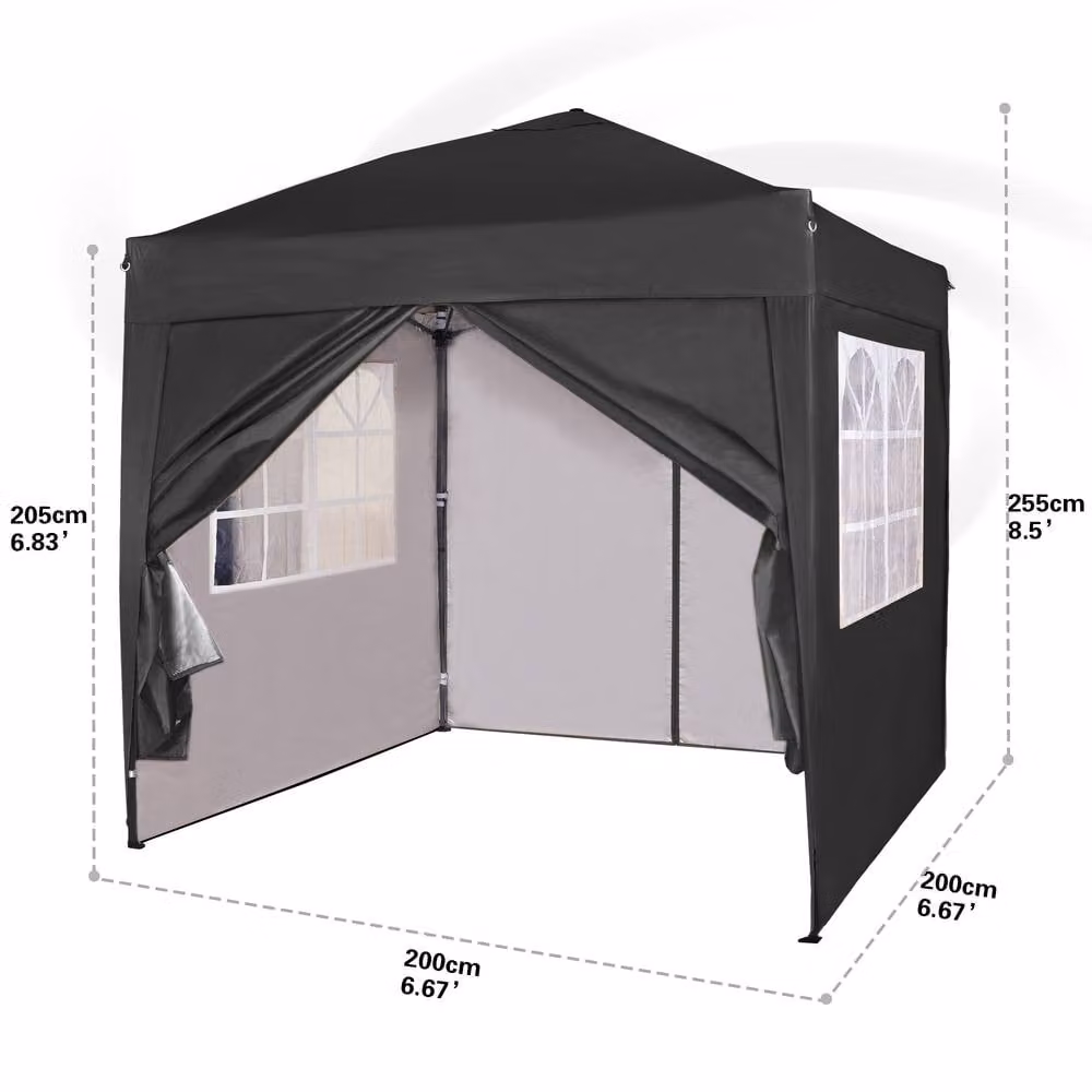 MCC Direct Pop Up Gazebo with Removable Sides and Storage Bag in Black and Silver, W/D/H: 200 x 200 x 255 cm – 6