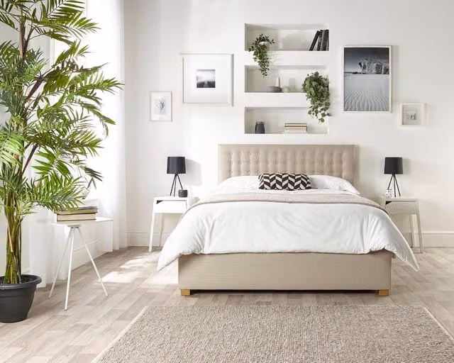 Catherine Lansfield Opulence Upholstered Ottoman Bed in Natural, W: 140 cm, L: 200 cm