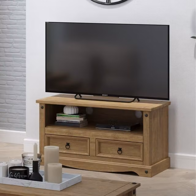Corona Antique Waxed Pine Flat Screen TV Unit in Brown