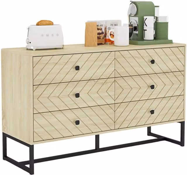Home Source Aztec Wide Chest of Drawers in Brown and Beige