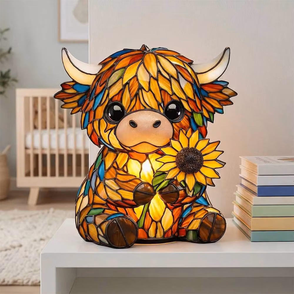 Ventryn 3D LED Highland Cow and Sunflower Night Light, Yellow and Multicolour Table Lamp – 5
