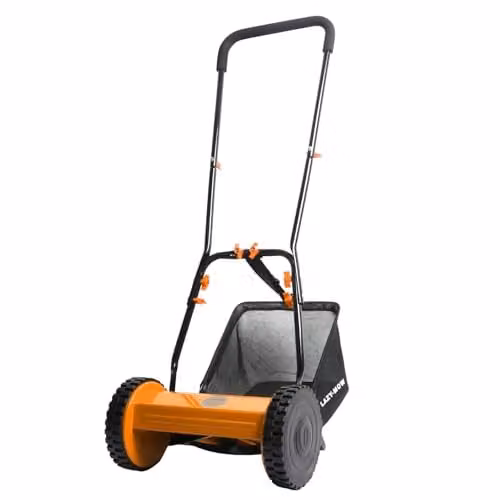 Lazy Tools Orange Manual Push Lawn Mower with 300mm Steel Blades and 18L Collection Bag – 1
