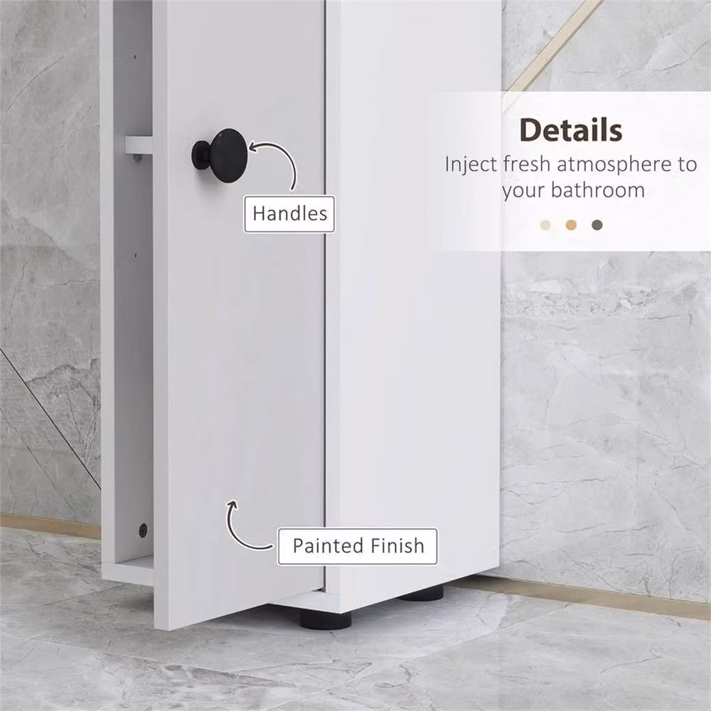 FORGEVIO Grey and White Tall Narrow Bathroom Storage Cabinet with Hinged Doors and Internal Shelves – 2