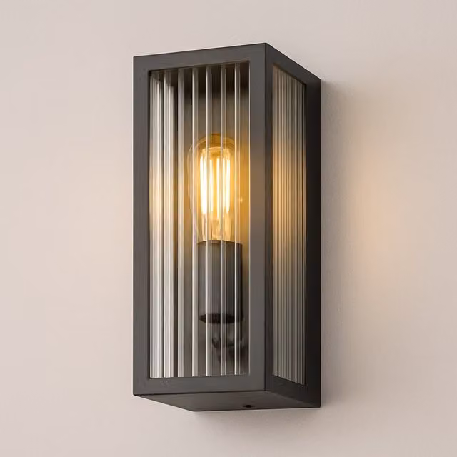CGC Interiors Stella Bevelled Glass Outdoor Wall Light in Black