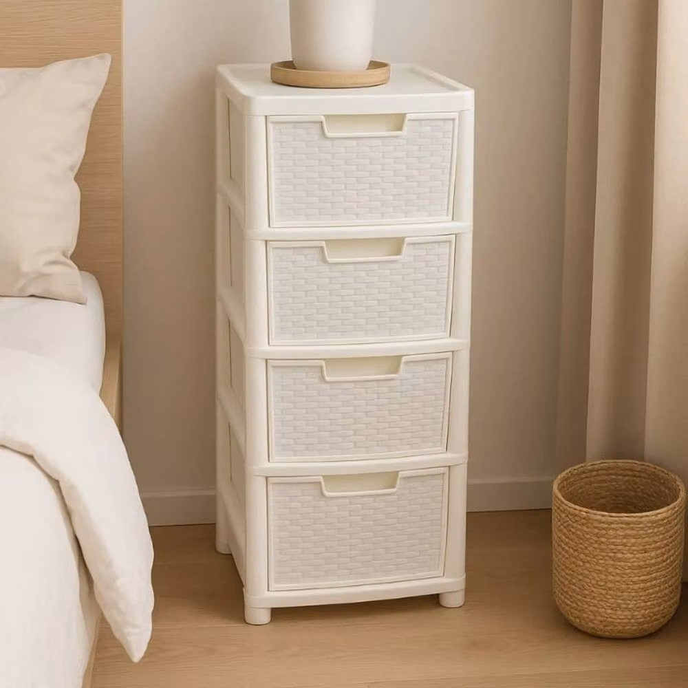 FORGEVIO Rattan Effect 4 Drawer Storage Tower Unit in White – 2