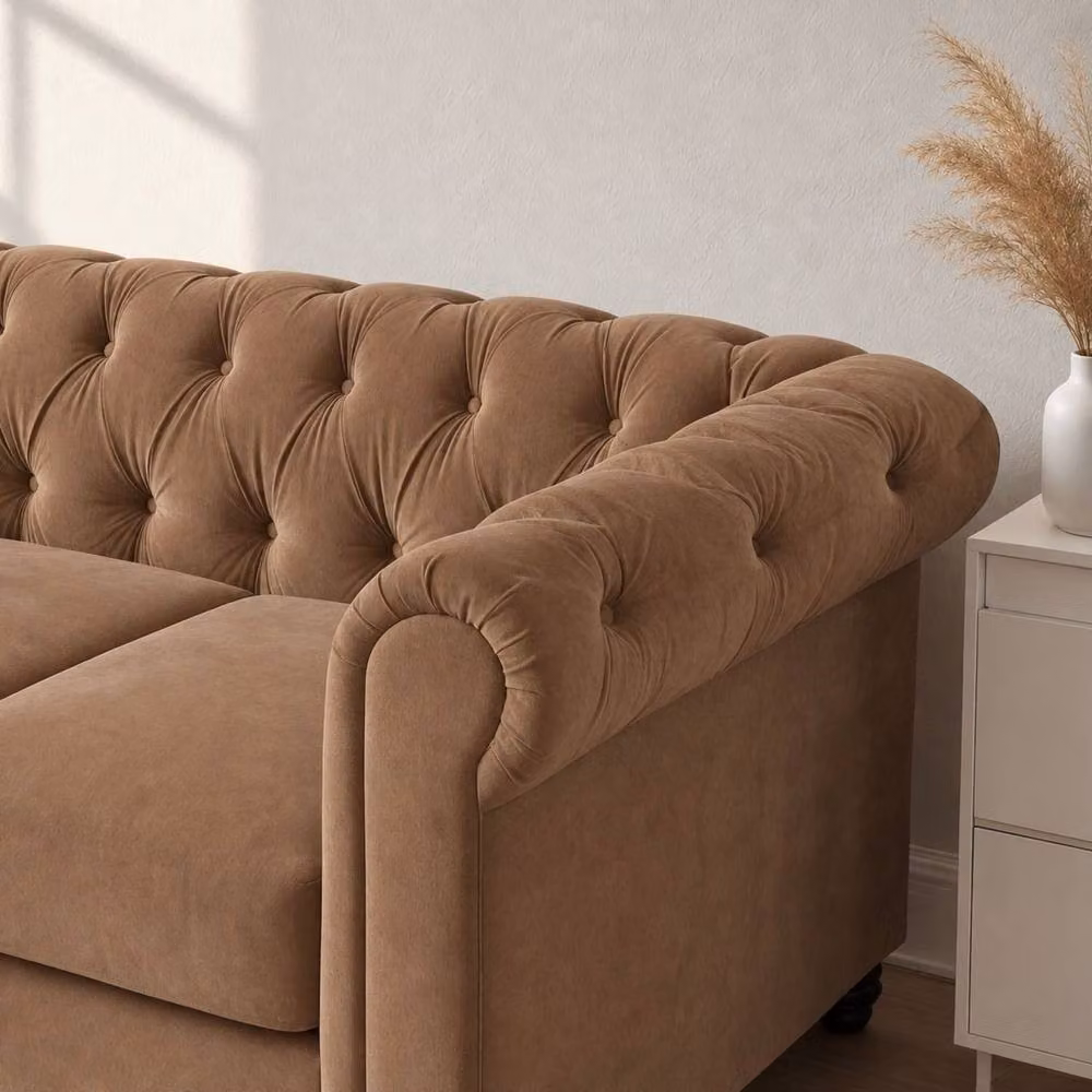Sofaya Hampton 4 Seater L Shape Chesterfield Sofa in Brown Velvet with Left Hand Chaise – 3