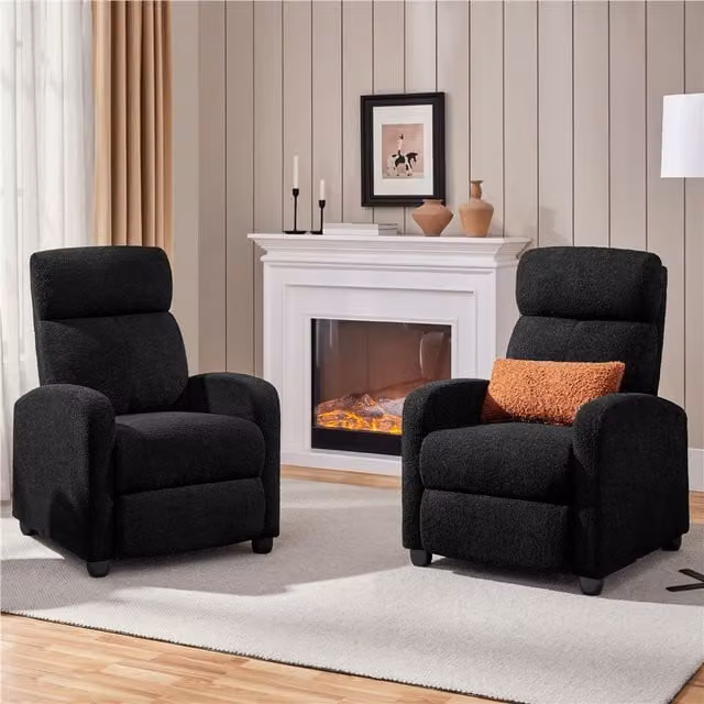 Yaheetech Black Bouclé Fabric Upholstered Armchair Recliner with Armrests