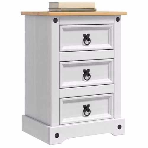 vidaXL Corona Bedside Table in White Solid Pine Wood, W/D/H: 45 x 35 x 64 cm – 1