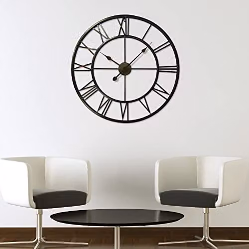 WALPLUS Bronze Wrought Iron Roman Numeral Wall Clock, Silent Metal Minimalist Design, W/D/H: 76 x 76 x 5 cm – 2