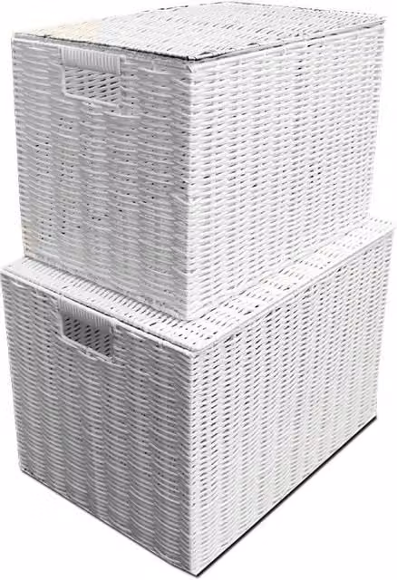 Arpan White Resin Woven Laundry Basket and Toy Storage Chest, W/D/H: 37 x 26 x 26 cm