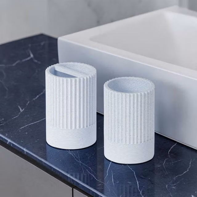 Showerdrape Blue Resin Bathroom Accessory Set with Tumbler and Toothbrush Holder