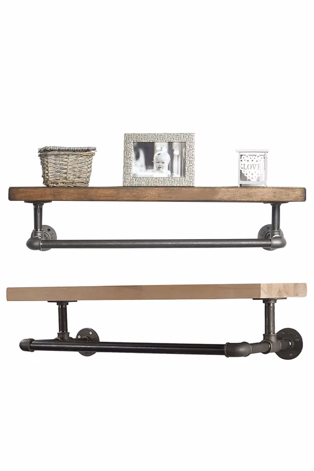 Living and Home Brown Industrial Wall Mounted Floating Shelf with Garment Rail, Width: 125 cm – 2