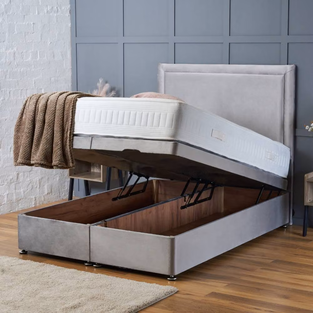 BSSPOKE Ella Ottoman Divan Bed with 54 inch Headboard and Mattress in Blue Plush Velvet, W/D/H: 90 x 190 cm – 2