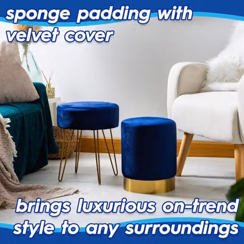 Harbour Housewares Pack of 2 Round Velvet Footstools in Grey with Gold Legs, H41 x D35 cm – 4