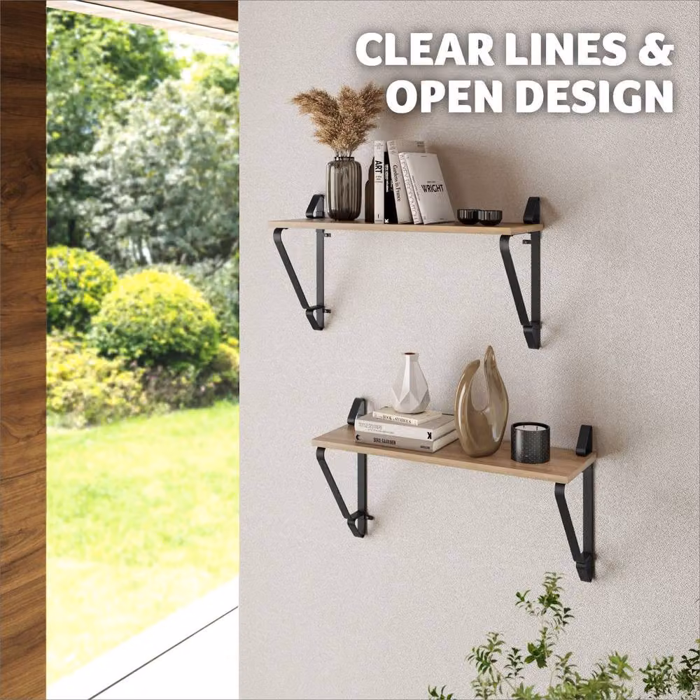 tectake Irvine Wall Mounted Shelves, Set of 2, Industrial Wood and Metal Look in Brown – 5