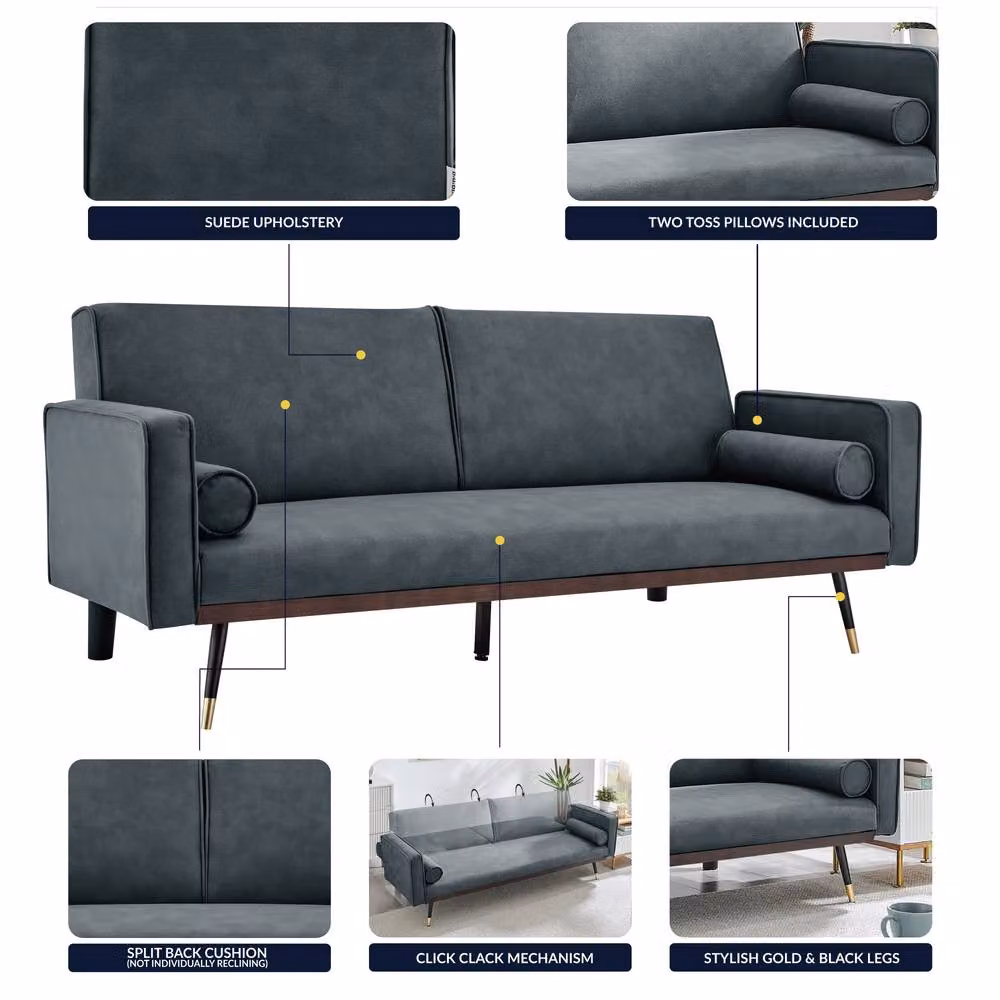 Bravich LTD Jenna 3 Seater Click Clack Sofa Bed in Grey Faux Suede – 4