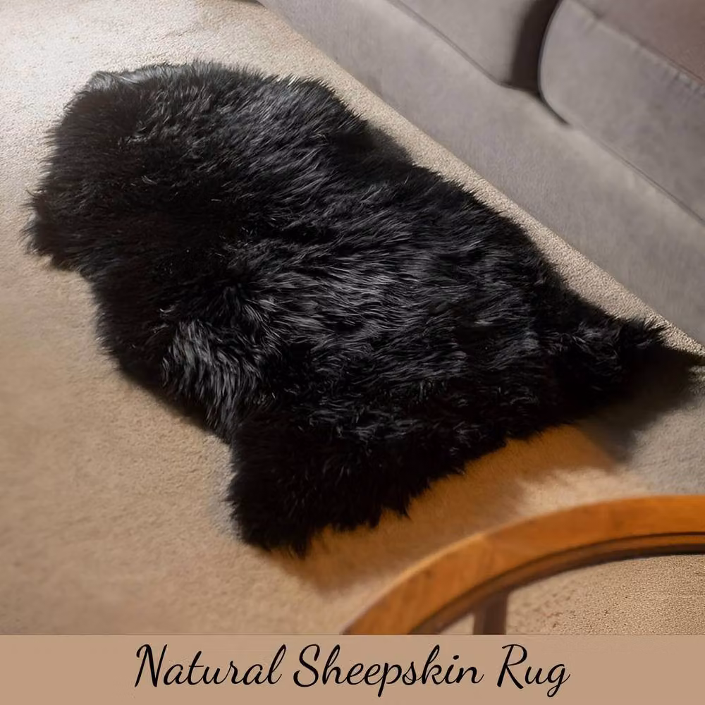 Infinity Leather Natural Sheepskin and Wool Single Rug in Black, W: 90 cm, D: 60 cm – 4
