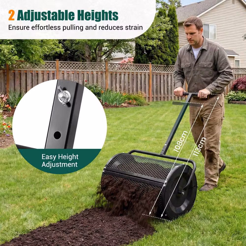 Costway Compost and Peat Moss Spreader Roller with Height-adjustable Handle in Black – 3