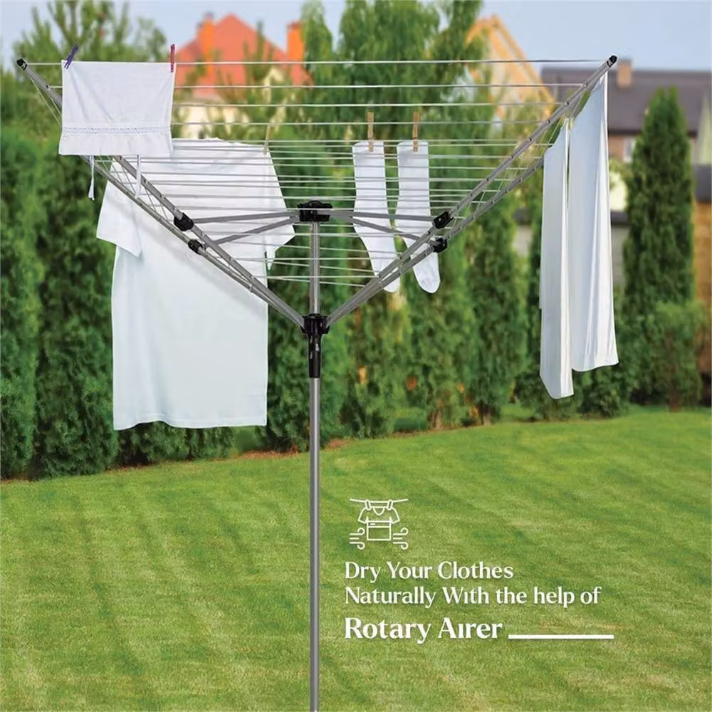 Nordara 4-Arm Rotary Outdoor Washing Line Clothes Airer in Silver – 3