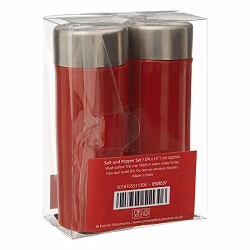 Orsina Refillable Stainless Steel Salt and Pepper Set in Red, White and Grey – 4