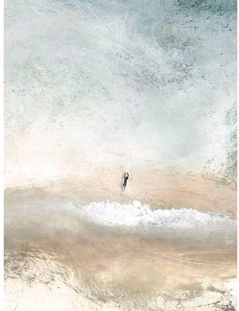 Dan Hobday Lone Surfer Multicolour Nature Paper Poster in White