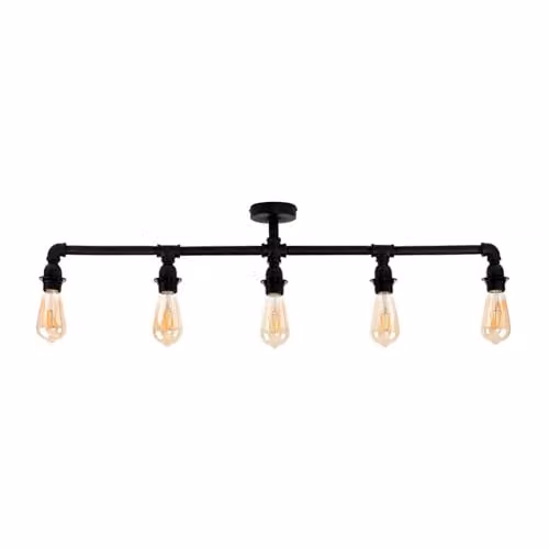 ValueLights Luiggi 5 Way Industrial Style Black Metal Bar Ceiling Light
