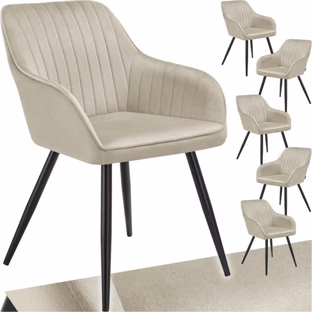 Tectake Marilyn Dining Chair in Beige Velvet with Silver Metal Legs