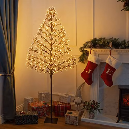 The Christmas Workshop 72999 Light-Up Starburst Christmas Tree with Warm White LEDs, Brown and White Metal Design for Indoor or Outdoor Use – 1