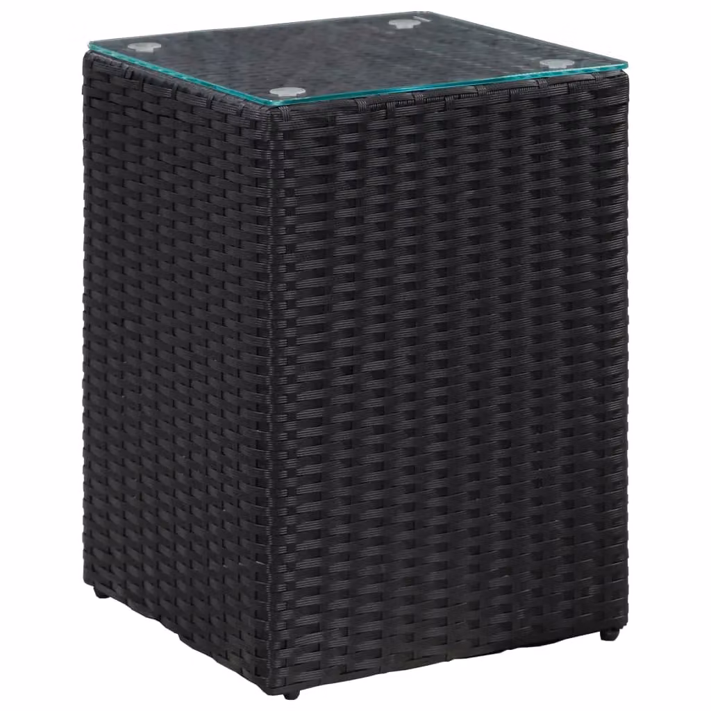 Berkfield Home Set of 3 Modern Black Poly Rattan Side Tables with Glass Tops – 3