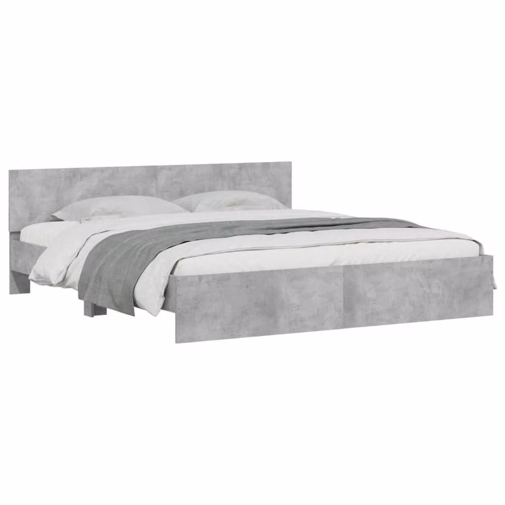 Berkfield Home Super King Bed Frame in Concrete Grey with LED Under-Bed Lighting and USB Charging Ports – 3