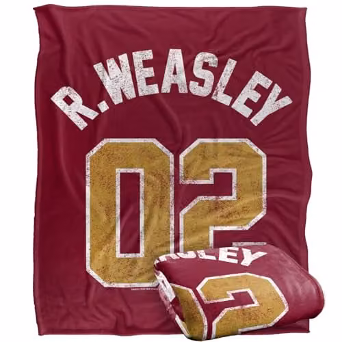 LOGOVISION Harry Potter Weasley Jersey Silky Touch Super Soft Fleece Throw Blanket, Red and Multicolour, W: 127.0 cm, H: 152.4 cm – 1